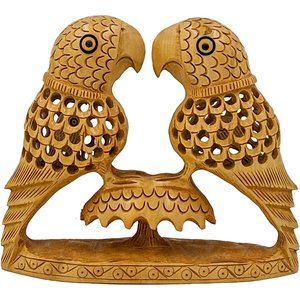 Handcrafted Wooden Parrot couple (5 inch)